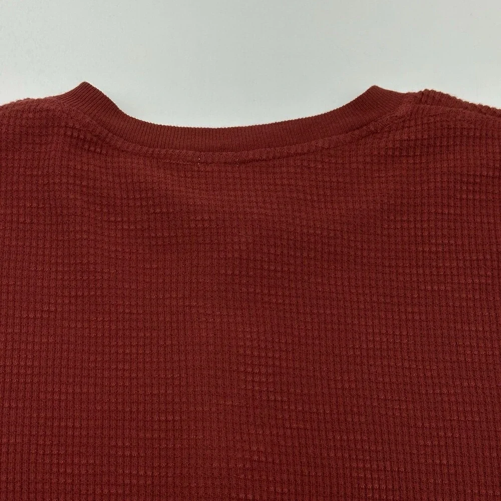 RE/DONE x Hanes Women's Size Small Red Thermal Henley Waffle Long Sleeve Shirt